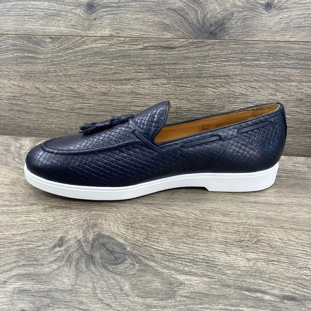 Soldini Woven Leather Tassel Loafers Mens 42 Navy Blue Made in Italy 22306-2-VF1